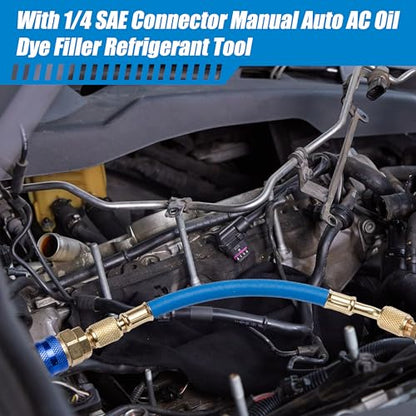 Oil and Dye Injectors Kit Hand Push 30ml/1 Oz AC Compressor Manual Oil Dye Injector with 1/4 SAE Quick Coupler Car AC Compressor Tool