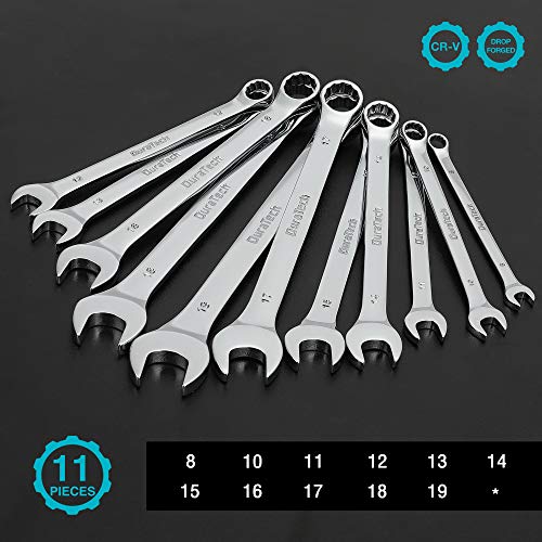 DURATECH Combination Wrench Set, Metric, 11-Piece, 8-19mm | 12-Point, CR-V Steel, Organized in Wrench Holder - size: Set (8 mm to 19 mm)