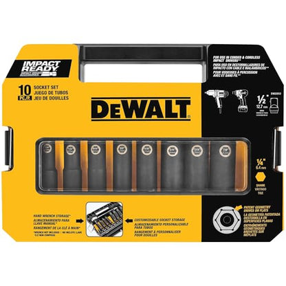 DeWalt Impact Socket Set 1/2 Drive, 10 Piece 1/4" to 1/2" Impact Socket Adapter Set (DW22812) - size: One Size