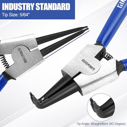 7-inch 4 Pcs Snap Ring Pliers Set, Circlip Pliers Kit, Straight/Bent Jaw, Internal/External Heavy Duty C Clip Pliers for Ring Remover Retaining,Blue - size: 7-inch Pliers Set Blue (4PCS)