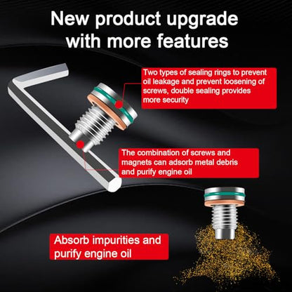 M14.1-1.5x15 Large Backpack Oil Drain Plug,Backpack Style Oil Drain Plug with Magnet,Stainless Steel Self Tapping Oil Pan Thread Repair Kit.