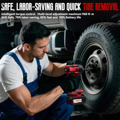 960N.m high Torque 1/2 Impact Wrench Set 2X 4.0Ah Battery | 20v Brushless cordless Electric Impact Driver 4 sleeve, outdoor Vehicle mounted Car tire Lug Nut removal tools