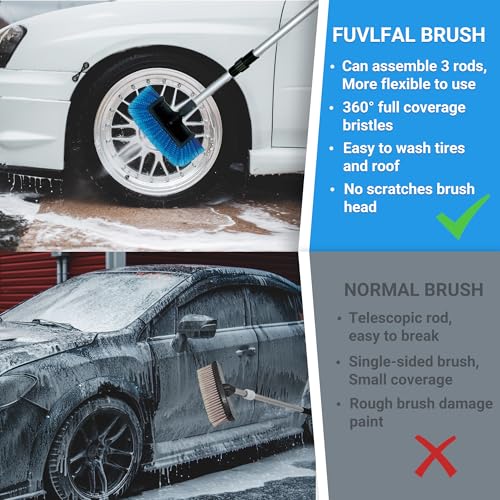 72" Long Handle Car Wash Brush with Hose Attachment, Flow-Through Soft Bristle Five-Sided Brush - style: 72" Car Wash Brush