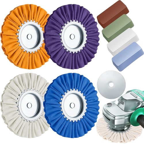 Amylove 8 Inch Airway Buffing Wheels Aluminum Wheel Polishing Kit in Diameter 5/8 Inch Arbor Hole, Polishing Compound and Metal Polish Kit for Angle Grinder(Bright Color,8 Pcs) - color: Bright Color