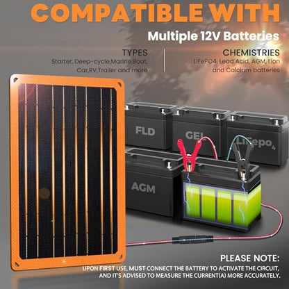 FieryRed 10W 12V Solar Panel Car Battery Charger & Maintainer, Waterproof Trickle Charger with Built-in Controller, Cig Plug, Alligator Clips, USB-C, USB-A Outputs for Car, Boat, RV, Tractor - size: 10W