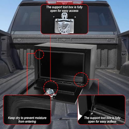 Steel Underbody Truck Tool Box ,Storage Organizer Toolbox with Key& Lock | Waterproof Tongue Box for Storage with Smooth Surface for Truck, Pickup, RV, Trailer - Black, 24" x 14" x 16" Inch - size: 24" x 14" x 16"