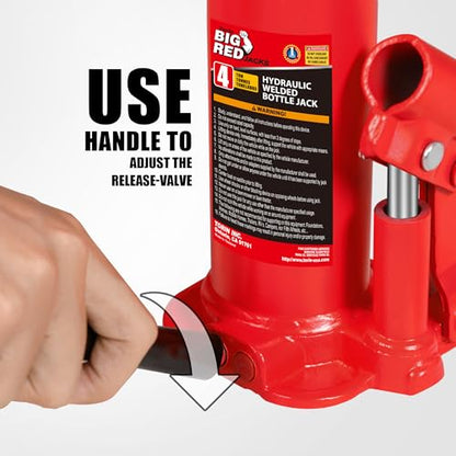 Torin T90413 Big Red Hydraulic Bottle Jack with Carrying Case, 4 Ton (8,000 lb) Capacity - size: 4 Ton (8,000 lbs), style: bottle jack with storage case
