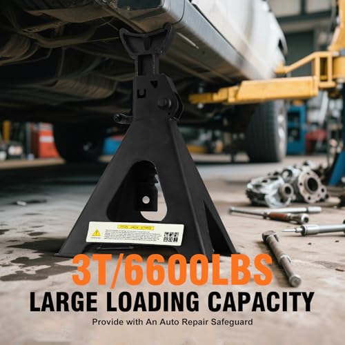 Heavy Duty Steel Jack Stand 3 Ton (6600 lb) with Double Locking and Large Foot Base, 11.44” to 16.75”Adjustable Height,Lifting for SUV, Truck,Black, 2 Pack (3 Ton) - size: 3 Ton