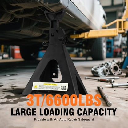 Heavy Duty Steel Jack Stand 3 Ton (6600 lb) with Double Locking and Large Foot Base, 11.44” to 16.75”Adjustable Height,Lifting for SUV, Truck,Black, 2 Pack (3 Ton) - size: 3 Ton