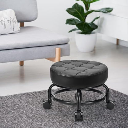 Low Roller Seat Low Height Rolling Stool PU Leather Rolling Stool, Modern Rolling Chair for Home Office Garage Shop