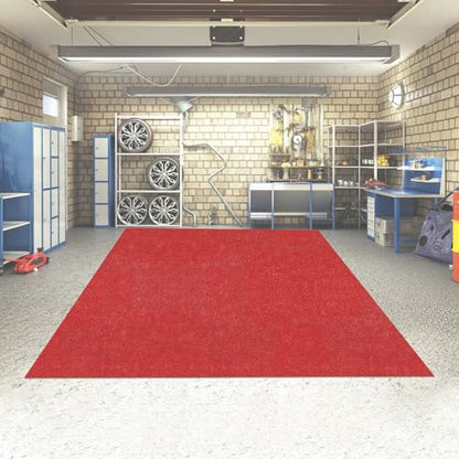 Extra Large Garage Flooring Oil Spill Mat Absorbent Floor Mats Under Car, Red Garage Carpet Parking Rug for Oil Drip Change, Waterproof Non Slip Covering 7.4x17ft