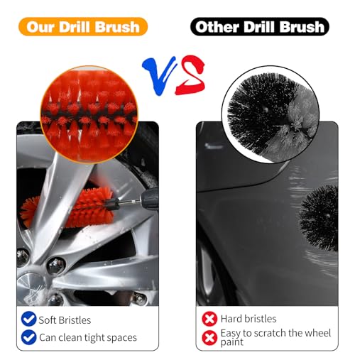 1 Pack Drill Brush for Car Wheel and Bottle(Red) | for Wheels, Rims, Engines, Exhaust, Bottle - color: 1 Pack Red