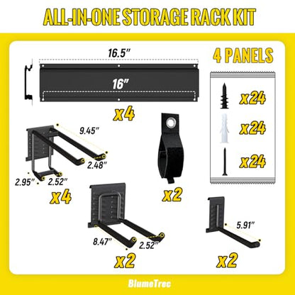 Garage Tool Organizer Wall Mount, 64" Heavy-Duty Metal Wall Organizer, 4 Rails with 8 Adjustable Hooks, Garden Storage Rack for Organization, Sturdy Tool Hanging Holder for Shovel Shed Yard - size: 64" 4 panels & 8 hooks