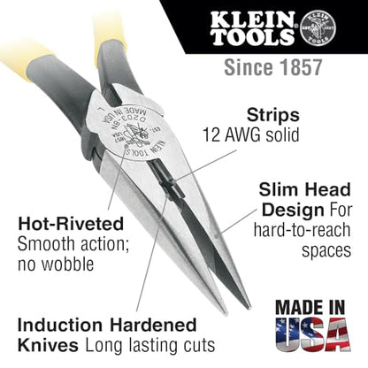 Klein Tools J203-8N Long Nose Side-Cutter Stripping Pliers, Induction Hardened and Heavier For Increased Cutting Power, 8-Inch - style: Side Cutters w/Stripping