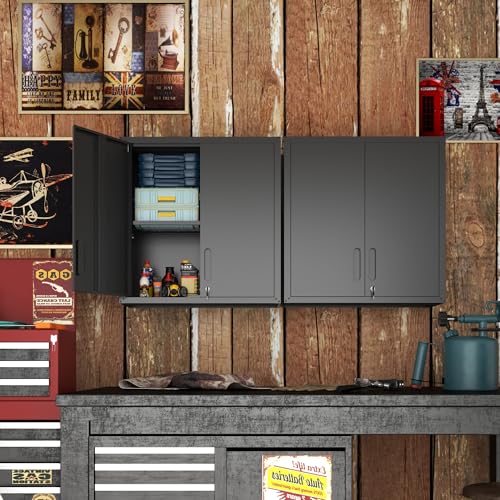 Metal Storage Cabinet for Garage, Tool Cabinet, Utility Cabinet | Wall Mounted, Hanging Tool Cabinet, Lockable, 2 Doors, Adjustable Shelves, Assembly Required, Black - color: Black