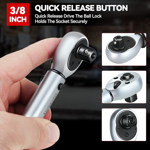 Auto Dynasty 3/8 Inch Dual-Scale Reversible Ratchet Wrench Set 10-100ft.lb/13.6-135.6 n.m with Quick Release and Accurate Torque Control - Perfect for Cars, Bikes, and Machinery Maintenance - size: 3/8 Inch-100ft.lb