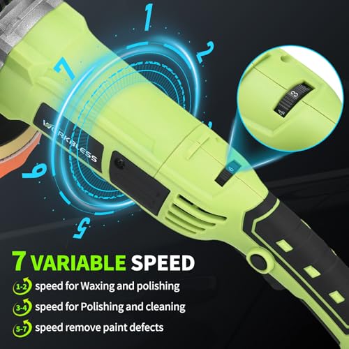 Buffer Polisher, 1600W 6 Inch/7 Inch Rotary Car Buffer Polisher Wax, 7 Variable Speed 1600-3500 RPM, Car Buffers and Polisher for Car, Boat Sanding and Polisher