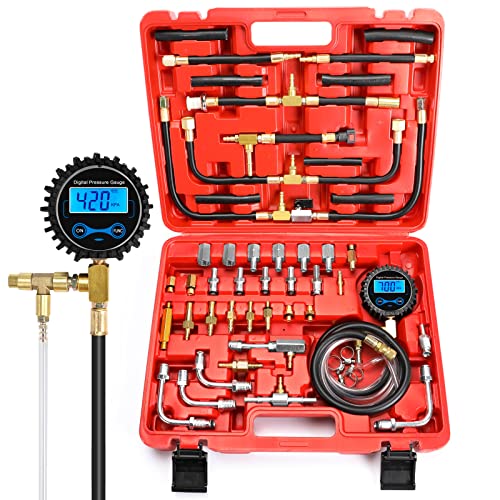 BETOOLL Digital Fuel Injection Pressure Tester Kit - Fuel Pressure Gauge 0-300 PSI for Petrol Engine Fuel Pressure Test Kit Automotive Test Tool Kit - size: 0-300 PSI