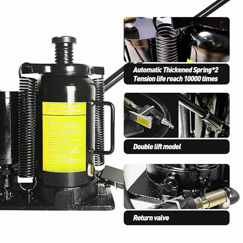 Air Hydraulic Bottle Jack, 20 Ton/40000 LBS All Welded Bottle Jack, 10.23-20.07 inch Lifting Range, Manual Handle and Air Pump, for Car, Pickup, Truck, RV, Auto Repair, Industrial Engineering