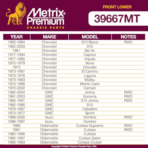 Metrix Premium Chassis Parts - Front Lower Ball Joint Fits 91-96 Buick Commercial Chassis, Roadmaster, 77-84 Cadillac Fleetwood, 73 Oldsmobile Vista Cruiser, 87-89 Pontiac Safari K6145T Made in Europe - size: K6145T