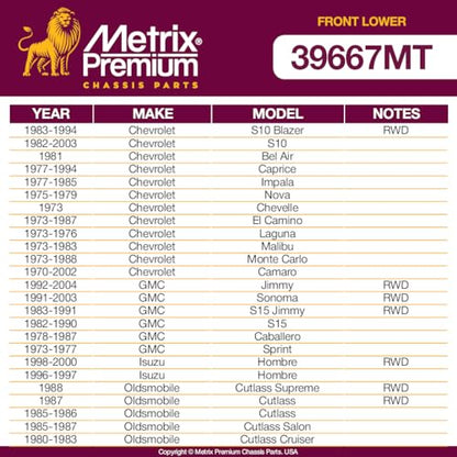 Metrix Premium Chassis Parts - Front Lower Ball Joint Fits 91-96 Buick Commercial Chassis, Roadmaster, 77-84 Cadillac Fleetwood, 73 Oldsmobile Vista Cruiser, 87-89 Pontiac Safari K6145T Made in Europe - size: K6145T