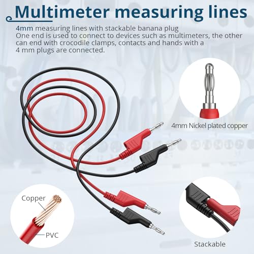 5PCS Banana Plug Test Leads,4mm Stackable,1M Silicone Cables,1000V 15A | 5 Colors, Pure Copper, Flexible Silicone, Stackable 4mm Plugs, for Multimeter, Lab, Power Supply & Circuit Testing