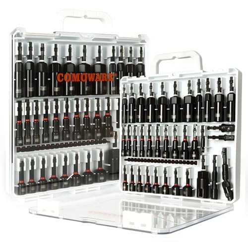 COMOWARE Magnetic Impact Nut Driver Set, 55Pcs Deep Nut Driver Set, Metric/SAE Sockets, Bit Extension, 1/4'' Quick Change, Cr-V Steel for Automotive & Industrial Use