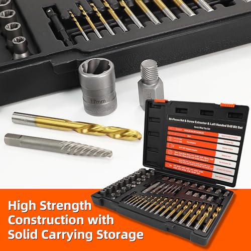 56Pcs Spiral Screw Extractor Set, Left Hand Drill Bit Set Easy Out | Bolt Extractor Set Hex Adapter, Multi-Spline Lug Nut Remover for Stripped, Rounded, Damaged, Broken Studs Bolts Screws - size: 56pcs