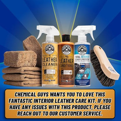 Chemical Guys, 9-Piece Leather Cleaner, Conditioner & Total Interior Kit | Conditioner and cleaner for cars, furniture, office seating, and luxury vehicle owners, safe on natural, synthetic, and faux