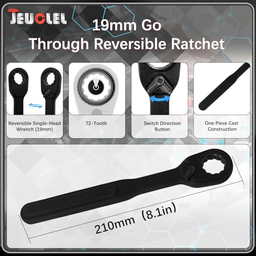 15PCS Metric Pass Through Socket Set, 3/8"Drive Go-Thru Ratchet Kit | Metric, Deep Socket Wrench Adaptor, Reversing Ratchet, Extension Bar, Cr-V Steel, Low Profile, Long Bolts, Tight Spaces - size: 15Pcs Metric