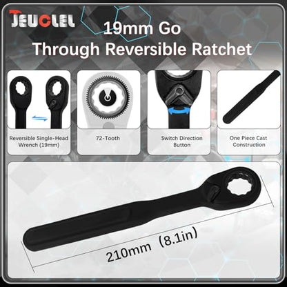 15PCS Metric Pass Through Socket Set, 3/8"Drive Go-Thru Ratchet Kit | Metric, Deep Socket Wrench Adaptor, Reversing Ratchet, Extension Bar, Cr-V Steel, Low Profile, Long Bolts, Tight Spaces - size: 15Pcs Metric