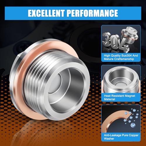 M24x1.5 Engine Oil Drain Plug Stainless Steel Magnetic Fit for 2012- BMW X1 X3 X4 X5 Z4, 220i 228i 320i 328i 330E 420i 428i 520i 528i E84 E89 F07N F10 F11, Replace 11137605018 OEM Style - size: M24 x 1.5