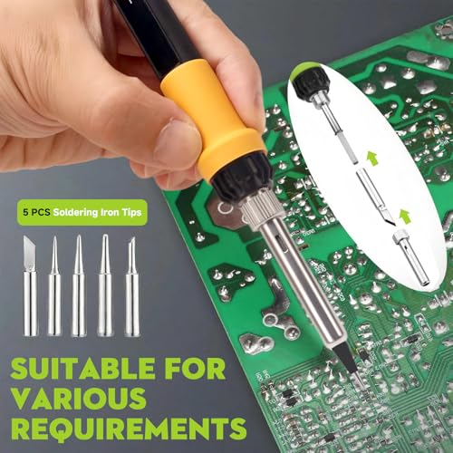 LDK 80W Soldering Iron Kit, 110V Digital Soldering Iron with 5 Solder Tips, Solder Wire, Adjustable Temperature Solder Welding Tools, Fast Heating, Electrical Repair - color: Yellow