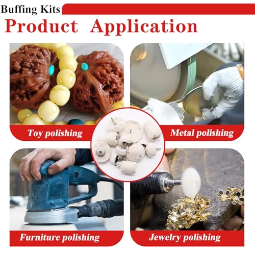 Tnisesm 10-Piece Buffing Wheel Kit for Drill with 3 Polishing Compound Bars & Protective Gloves, Multi-Shape Polishing Pad Set for Metal, Aluminum, Stainless Steel, Wood, Plastic, Ceramic