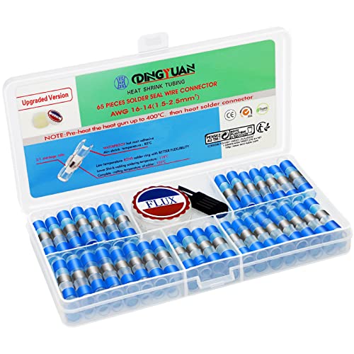 Low-melting-point & Lead-free Heat Shrink Solder Seal Wire Connectors Kit with Solder Paste, Solder Waterproof Electrical Insulated Butt Connector Splice Terminals for Marine Automotive 65PCS - size: Pro Blue 65PCS