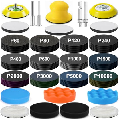 137Pcs 3 Inch Sanding Disc Polishing Kit, Headlight Restoration Kit, 60-10000 Grit Wet Dry Hook & Loop Sandpapers, Wool Sponge Polishing Pads for Drill Rotary Tools Car Wood Metal Resin Glass - size: 3 Inch