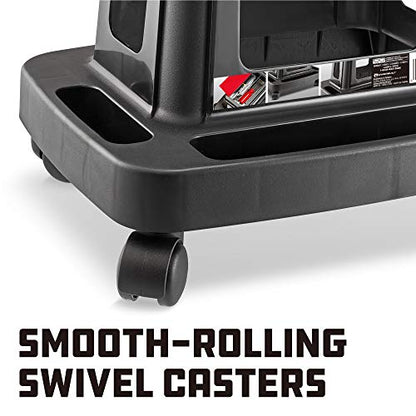 Powerbuilt Heavy Duty Injection Rolling Work Seat, Under-seat Storage Holds Tools, 3 Trays in Base Hold Tools and Small Parts, 350-pound Load Capacity - 620526