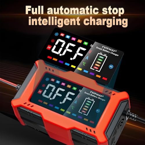 LiFePO4/Lead Acid Battery Charger Smart Battery Trickle Charger 12V 6A Automotive Battery Maintainer Desulfator Temp Compensation for Car Truck Motorcycle Lawn Mower Marine RV