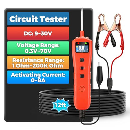 Automotive Power Circuit Probe Tester DC 9-30V Test Light，Electrical Circuit Tester with LED Light & LCD Display, Detects Voltage/Resistance/Diode，Car Short Finder Tool