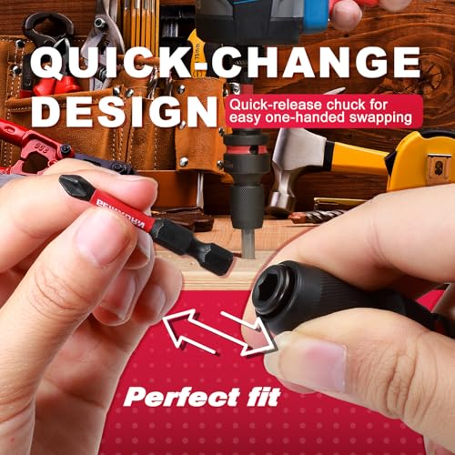Geinxurn 6PCS Impact Screwdriver Bit Holders, 1/4-Inch Square Drive to 1/4-Inch Quick Release Hex Socket Adapter for Impact Wrench - size: 6pcs