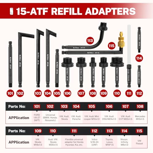 BILITOOLS 8L(2.1 gal) Transmission Fluid Pump Air Operated, 15 ATF Adapters | Fluid Transfer Pump Automotive, Pneumatic Vacuum Oil Fluid Extractor Dispenser, ATF Refill Kit