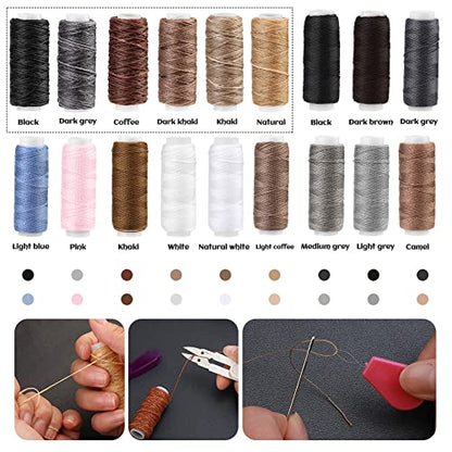 BUTUZE Upholstery Repair Kit, Leather Sewing Kit, Sewing Thread, Waxed Thread, Heavy Duty Hand Sewing Needles, Sewing Awl, Heavy Duty Sewing Kit for Car Carpet Sofa Shoe - size: 37 Pcs