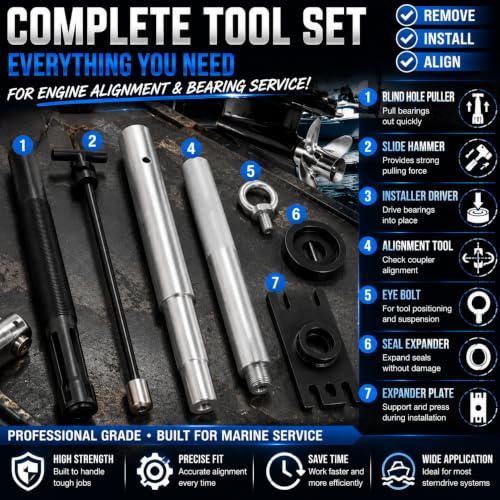 Gimbal Bearing Puller Installer & Engine Alignment Tool Set Compatible with MerCruiser Alpha One, MR, Bravo, OMC Cobra & Volvo Penta Sterndrives
