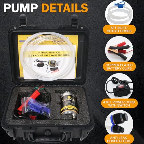 MILADO 12V 100W Electric Oil Change Extractor Pump Set,1-4L/min Fluid Transfer Pump for Engine Oil, Diesel Oil, Transmission Fluid, Gear Oil, Suitable for Boat, Car, Truck, Motorcycle, Lawnmower | Extract old oil for DIY oil changes, no need to get under