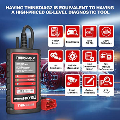 Thinkdiag2 All System Bidirectional OBD2 Diagnostic Scanner for iOS & Android, THINKCAR Bluetooth Scan Tool with CAN-FD Protocol, 15+ Reset Functions, ECU Code, Active Test, AutoVIN, 1 Year Update