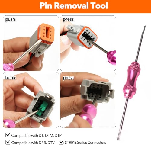 212PCS 12 Kits DT Connector with Crimping Tool & Terminal Removal Tool for Deutsch Connector Kit, 2 3 4 6 8 12 Pin Automotive Electrical Connectors & Size 16 Stamped Contacts for Car Marine Wiring