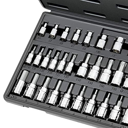 CARBYNE 36-Piece Hex (Allen) & Torx Bit Socket, SAE and Metric Hex, S2 Steel Bits, CrV Sockets, 1/4 in. 3/8 in. 1/2 in. Drive, Zinc Phosphate Bit Finish, Genuine Licensed Torx