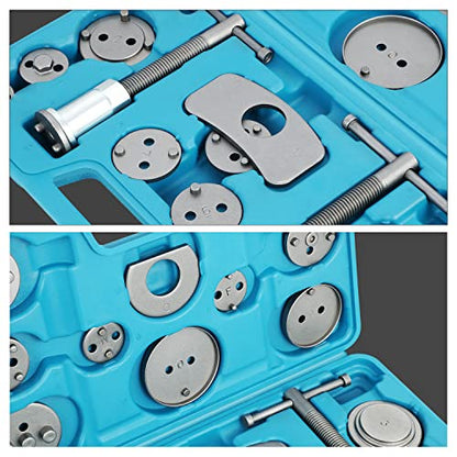 DNA Motoring TOOLS-00242 24-pcs Disc Brake Caliper Piston Compressor Wind Back Repair Tool Kit for Cars, with Carrying Case, Blue - color: Blue