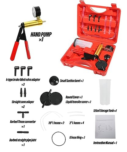 ESEWALAS Brake Bleeder Kit,Brake Bleeder Vacuum Pump Kit with Adapters,Car Accessories 2 in 1 Brake Fluid Bleeder Kit Hand held Vacuum Pump Test Set,Car Brake Clutch Bleeder Tool