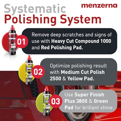 Menzerna Polishing Set 8oz – HCC1000, MCC2500 & SFP3800 | 3-Step System incl. 3 Matching 6-inch Pads for Scratch Removal, Swirl Elimination & Mirror-Like Finish - color: Polishing Set 8oz + Pad